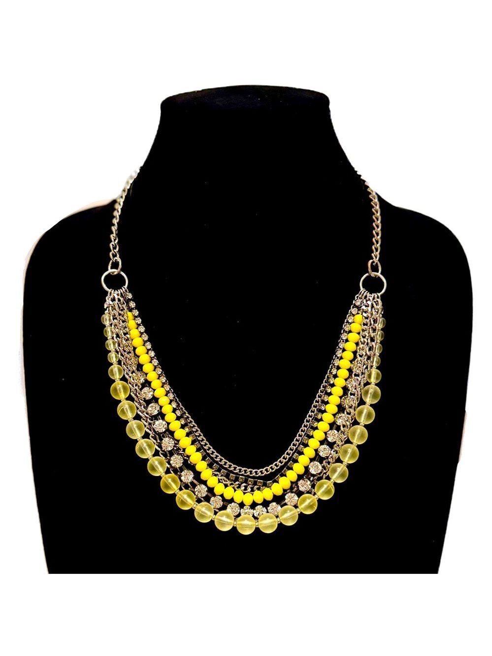 LOFT |Sunshine Yellow Layered Rhinestone & Beaded Strands Necklace | NWT